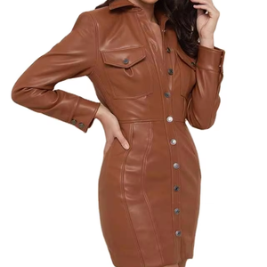 Vestido casual sin espalda estilo blazer para mujer, elegante ropa de otoño, vestido de manga larga, minivestido de cuero para discoteca - Product Image 1