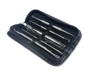 Set di rimozione punti neri in acciaio inossidabile Kit per la cura della pelle testa nera Acne brufolo strumento di bellezza con borsa in pelle