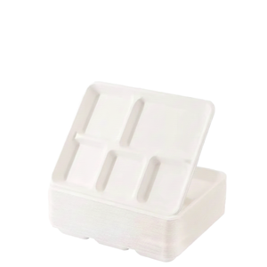 Plateau en carton jetable robuste à 5 compartiments avec couvercle, sans PFAS, biodégradable, compatible micro-ondes et congélateur, pour l'école - Modèle 2025 - Product Image 4