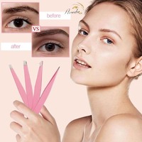 Ensemble de 4 pinces à épiler ESD personnalisées en acier inoxydable pour cils et sourcils, à pointe inclinée, de précision, avec étui portable, pour la beauté