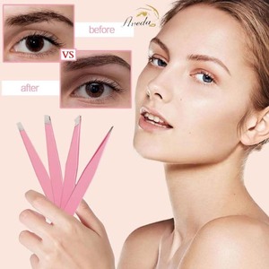 Juego de 4 Pinzas de Acero Inoxidable Personalizadas para Cejas y Pestañas, con Punta Inclinada, Precisión, Estuche Portátil, Belleza - Product Image 5