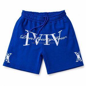 Shorts de survêtement streetwear premium en molleton bouclette de coton épais, décontractés, couleur unie, brodés pour homme - Product Image 5