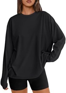 Camiseta de punto de manga larga para mujer, cuello redondo, holgada, transpirable, 100% algodón, estilo oversize - Product Image 5