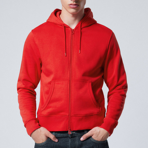 Custom <b>Men</b>’s <b>Red</b> Full Zip Blank <b>Hoodie</b> with Drawstring Hood and Split Kangaroo Pockets Casual Sweatshirt - Product Image 1