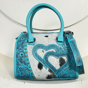 Sac de voyage en cuir de vachette fait main, grand format, motif cœur, style vintage floral, sac à main Speedy unisexe, vente en gros - Product Image 4