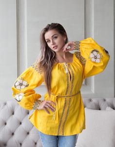 Autumn Casual O-Neck Vintage Solid <b>Lemon</b> Yellow 100% Cotton Chiffon Short <b>Top</b> 2-Piece Long Set Sleeveless Elegant Belt - Product Image 1
