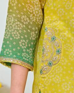 Reine, wunderschöne Stickerei, Größen <span class=keywords><strong>M</strong></span> bis XXL, gerade geschnittenes, knielanges Kurti- und Hosen-Set, geeignet für Groß- und Einzelhandel. - Product Image 6