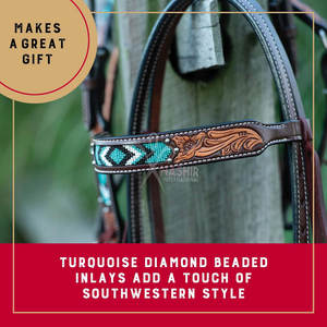 บังเหียนม้าประดับลูกปัด หนังคุณภาพพรีเมียม สำหรับม้าขี่ทางไกล อุปกรณ์ขี่ม้าที่ทนทาน  งานเคลือบน้ำมันสีเข้ม HASHIR INTERNATIONAL - Product Image 4