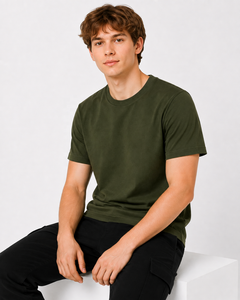 เสื้อยืดคอกลมแขนสั้นผู้ชายสีเขียวมะกอก ทรงปกติ สไตล์ลำลอง สตรีทแวร์ ผ้าฝ้ายเจอร์ซีย์ 100%  แบบเรียบง่าย เป็นมิตรกับสิ่งแวดล้อม - Product Image 6