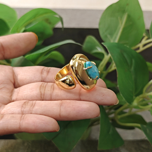 Bague unisexe Kingman Stone, style bohème, plaquée or 18 carats, pierre précieuse de forme marquise, tendance, pour femmes. - Product Image 4