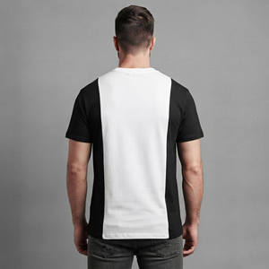 Camiseta de Manga Corta de Algodón para Hombre con Estampado de Letras, Cuello Redondo, Estilo Casual, Diseño de Bloques de Color Blanco y Negro, Logotipo Frontal - Product Image 5