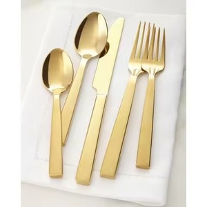 Ensemble de couverts de luxe en métal avec manche en laiton, cuillère, fourchette et couteau en acier inoxydable, vaisselle durable et élégante - Product Image 3