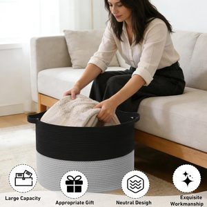 65L <b>Large</b> Woven Cotton Rope Nursery <b>Basket</b>, Laundry <b>Basket</b> Laundry Hamper with Handles,Blanket <b>Basket</b> <b>Storage</b> Bin - Product Image 6