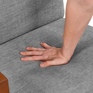 Sedia di Lusso in Legno Massello per Soggiorno, Poltrona Ultra Moderna con Cuscino in Schiuma e Tessuto Grigio - Product Image 6