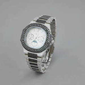 Reloj de Lujo Unisex de Acero Inoxidable con Diamantes Blancos y Negros, Moissanita, Esfera con Incrustaciones Completas, Movimiento Mecánico ETA - Product Image 1