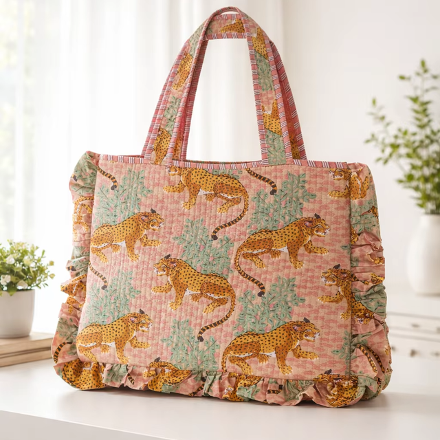 Jungle Print Quilted Padded Laptop Sleeve Shoulder Straps Handle Stylish Protective Carry Bag Model T-1 Made India Shree Balajee