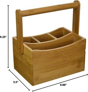 Porta utensilios de bambú con logotipo personalizado, con asa y compartimento, caja de almacenamiento para cubiertos, para restaurante, fiesta, venta al por mayor - Product Image 2