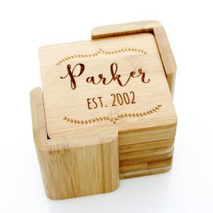 Ensemble de sous-verres en bois écologiques avec motif mandala gravé au laser, sous-verres carrés en bois avec support pour la décoration de table - Product Image 4