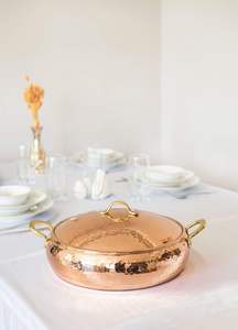 Elegant premium quality serving dish material copper shape round best finishing with handle use for home bed room restaurant - Product Image 5