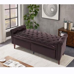 Sgabello Multifunzionale Marrone con Vano Portaoggetti e Braccioli in Pelle PU, Arredamento per Soggiorno - Product Image 2