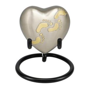 Brass Heart Cremation Urn With Footprint Design Customizable Latest Urns Heart Shape <b>Ashes</b> Keepsake Metal Urns Funeral Supplies - Product Image 1