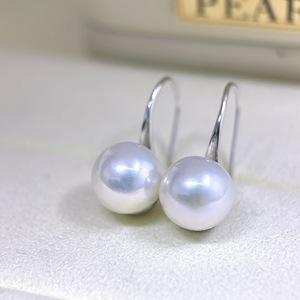 Boucles d'oreilles pendantes en argent pur S925, style boutique, avec perles naturelles de 8-9 mm en lin d'eau de mer, gris argenté et bleu éclatant - Product Image 3