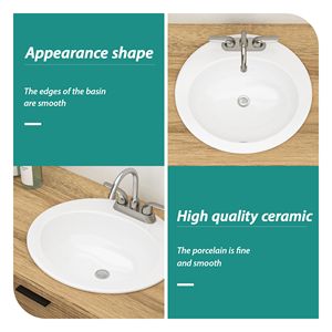 อ่างล้างจานเซรามิกสีขาว20 "X18" ทรงรีใต้ภูเขามีก๊อกน้ำ3รู - Product Image 6