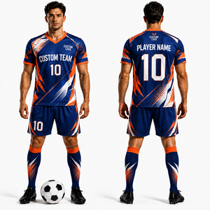 Conjunto de Uniforme de Fútbol al por Mayor: Camiseta, Pantalones Cortos y Calcetines, Polo de Manga Corta con Paneles Laterales Degradados Geométricos, Ligero y Ventilado - Product Image 4