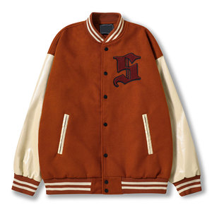 แจ็คเก็ตวาร์ซิตี้คอตั้งผ้าขนสัตว์/หนังแท้ OEM ไซส์ใหญ่สำหรับผู้ชาย แจ็คเก็ตเบสบอล Letterman คุณภาพสูง แฟชั่นลายตัวอักษร - Product Image 1