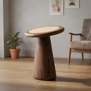 Mesa Auxiliar Moderna de Madera con Tapa Redonda Escultural, Mesa de Centro Minimalista, Mueble Contemporáneo para Sala de Estar, Dormitorio, Decoración del Hogar - Product Image 5
