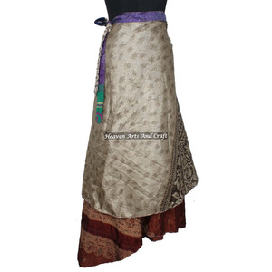 Reversible Vintage Silk Magic <b>Wrap</b> <b>Skirt</b> 38 Inch Women Hobo <b>Wrap</b> 2 Layer Reversible Magic Silk Saris <b>Wrap</b> Long <b>Skirt</b> Halter - Product Image 5