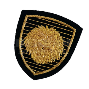 Custom OEM Shield Shape Hand Embroidered Lion Patch Gold Bullion Wire Ceremonial Style <b>Sew</b>-On Badge Fabric Application Garment - Product Image 5