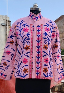 Nueva Chaqueta de Algodón Corta con Bordado Suzani Hecho a Mano para Otoño/Invierno/Primavera, Ropa de Mujer, Cuello Mandarín, ODM - Product Image 5