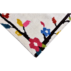Alfombra de Lana Tejida a Mano, Color Crema, con Borde Floral, Tejido Plano, Pelo Corto, Decoración Moderna para Sala de Estar - Product Image 1