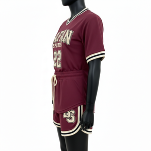 Ensemble short et maillot de baseball pour femme, en tricot de spandex premium respirant, avec bordure côtelée, logo personnalisé en twill, ensembles pour femme 100% coton - Product Image 3