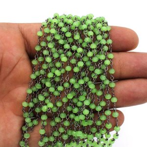 Chaîne de chapelet en perles d'hydro-prehnite de 3 mm, facettes rondes, enveloppées de fil couleur bronze, pour la fabrication de bijoux - Product Image 5