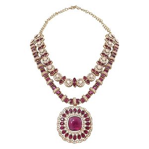 Parure de bijoux indiens plaqués or en alliage avec perles d'imitation, collier et boucles d'oreilles pour femme, design Rani Haar, motif floral, pour mariage - Product Image 2