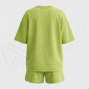 Women's 2 Piece <b>Knitted</b> <b>Set</b> Green Short Sleeve T Shirt and Above Knee Shorts Casual Loose Fit Crew Neck Foil Print Spring Summer - Product Image 2