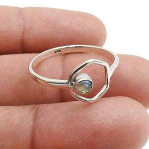 Solid 925 Sterling <b>Silver</b> Fine Bohemian Jewelry Handmade Classic Bezel <b>Set</b> Round Cut Labradorite Gemstone Statement <b>Ring</b> - Product Image 4
