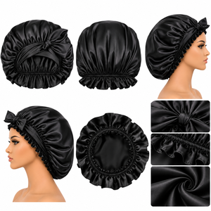 Bonnet de nuit en satin pour femmes, noir, élastique réglable, pour usage domestique, style décontracté, adulte - Product Image 6