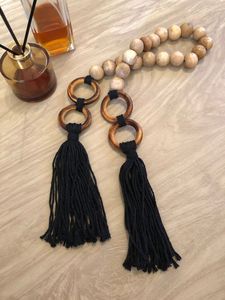 Guirnalda de Cuentas Facetadas de Madera y Mármol con Borlas, Decoración Moderna de Estilo Rústico Bohemio para el Hogar - Product Image 2
