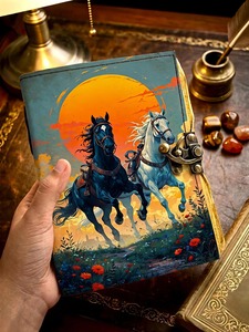 Running Horses Leather Journal with Lock Sunset Fantasy Diary & Vintage Sketchbook - Product Image 5