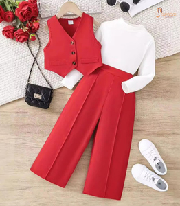 Ensembles de vêtements pour enfants style Western vintage, joli ensemble de mode pour filles, manches courtes, service ODM, pantalon ample à jambes larges - Product Image 1