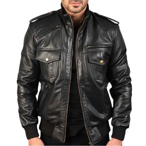 Chaqueta de Cuero Negra, Piel de Oveja Auténtica, Cierre de Cremallera, Cuello Alto, Puños de Punto Acanalado, Seis Bolsillos Exteriores, Dos Interiores, 2026 - Product Image 4