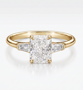 Wonderful IGI Certified Radiant Cut Lab Diamond 10K 14K 18K Solid Gold Fine <b>Three</b> Stone Diamond Ring Baguette Side Stone Ring - Product Image 3