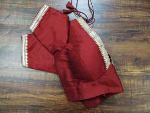 <b>Maroon</b> Woven 100% Polyester Elegant V Neck Short Crop <b>Top</b> Saree Blouse Breathable Anti-Wrinkle for Autumn/Winter Wedding - Product Image 2