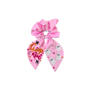 Coletero de calabaza con cuentas de colores y tela a cuadros naranja, hecho a mano, personalizado, para mujer, accesorio para el cabello para fiestas de Halloween. - Product Image 1