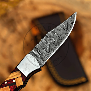 Cuchillo Plegable Artesanal de Acero Damasco con Mango de Madera, Herramienta de Caza para Exteriores, Alta Calidad, OEM, Venta al por Mayor y al por Menor, Europa, EE. UU., TARJ - Product Image 3
