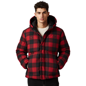 Veste matelassée classique à carreaux pour homme - Manteau chaud avec capuche amovible - Product Image 4