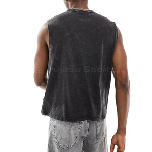 Débardeur en coton tricoté doux 100 % respirant délavé à l'acide pour homme avec ouvertures de bras confortables, coupe facile, écologique, pour usage décontracté - Product Image 3